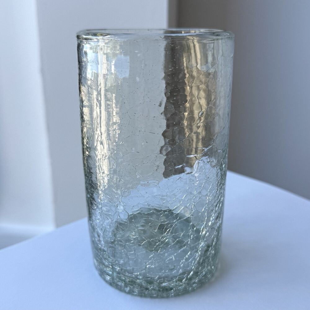 Blenko Glass Clear Crackle Drinking Tumbler 5 1/4” Vintage